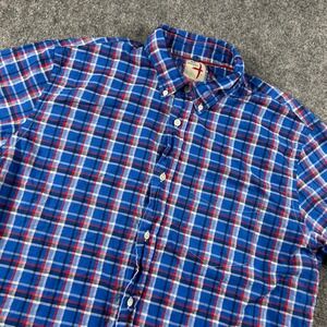 Relwen Button Down Shirt Mens XL Blue Plaid Short Sleeve Cotton Casual Logo